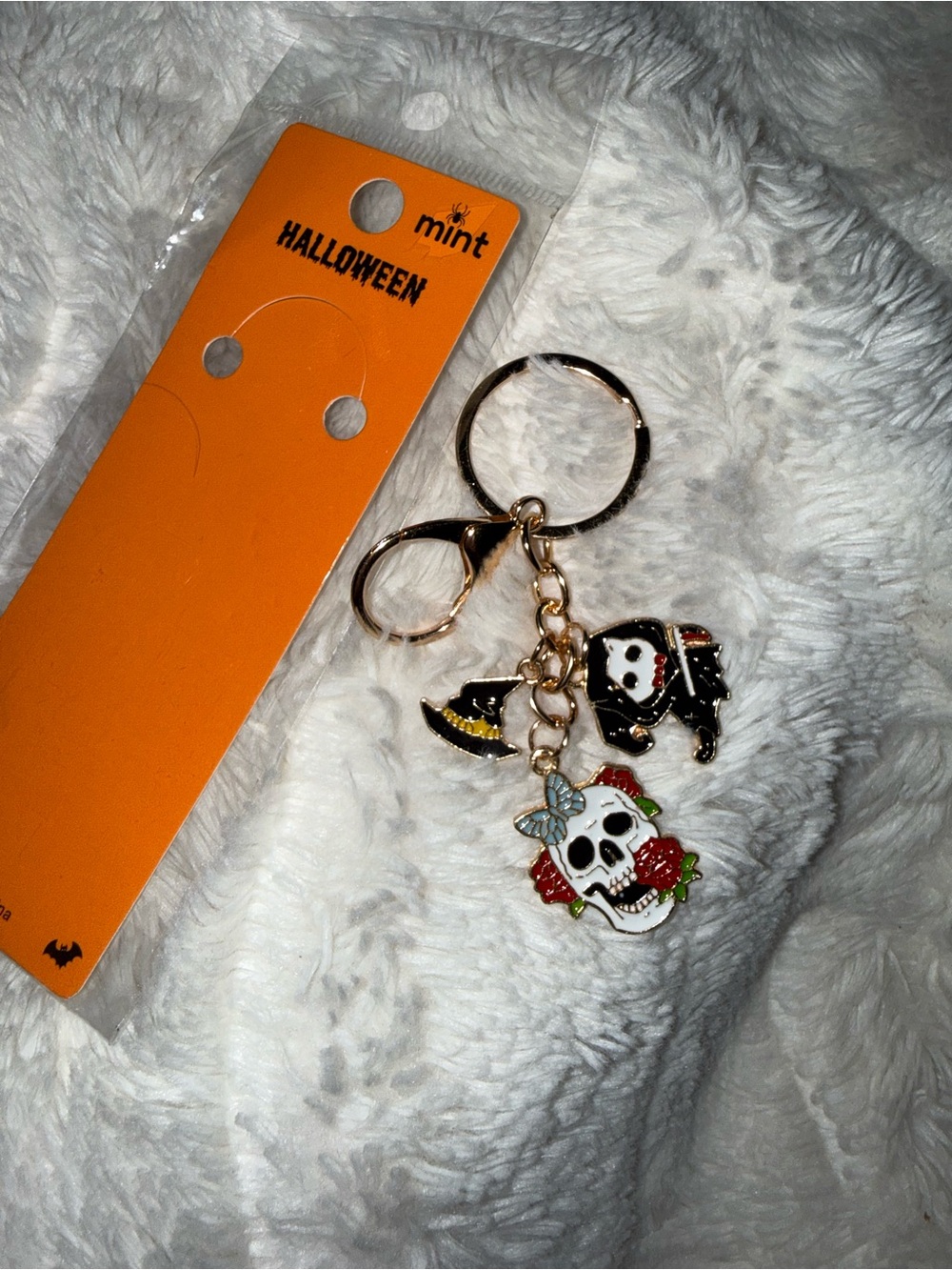 Mint Halloween Skull & Witch Keychain - Black, White, Red, Green, Gold